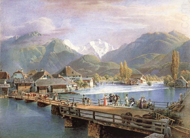 Gabriel Lory fils Ansicht von Unterseen mit Blick auf die Jungfrau oil painting picture